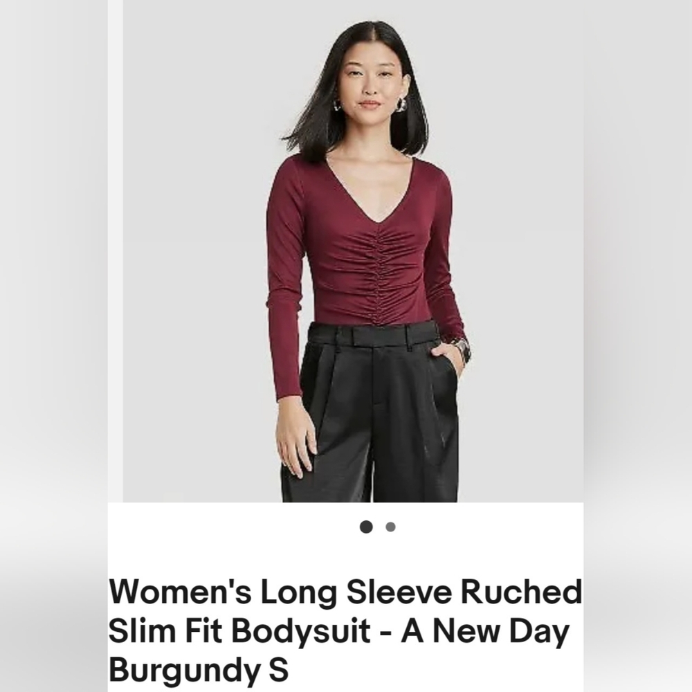 Women's Long Sleeve Ruched Slim Fit Bodysuit Small